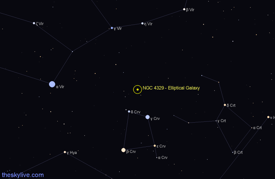 Finder chart NGC 4329 - Elliptical Galaxy in Corvus star