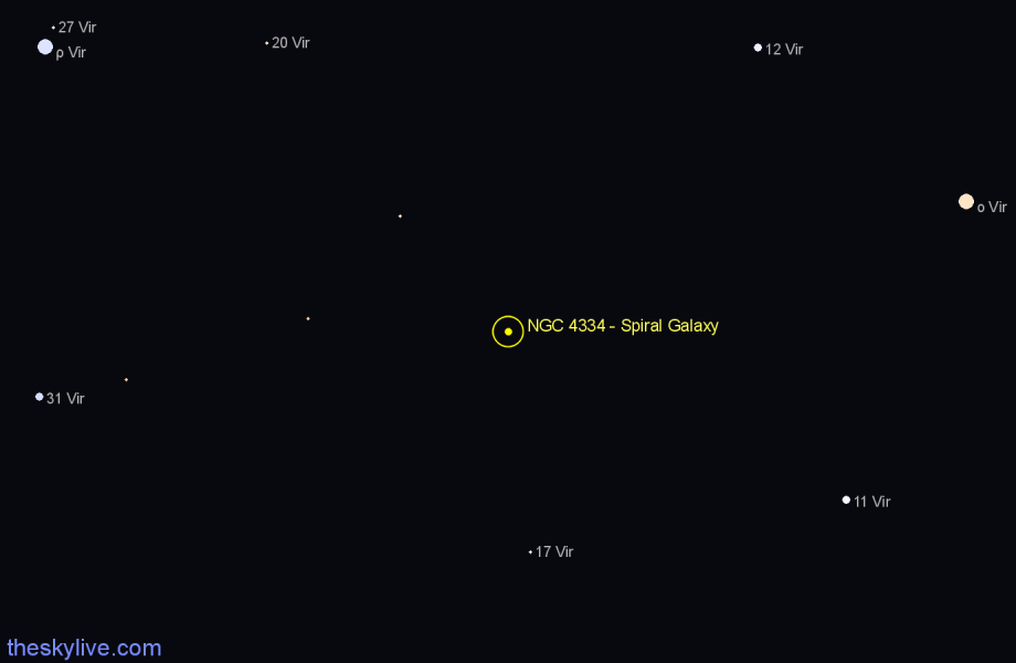 Finder chart NGC 4334 - Spiral Galaxy in Virgo star