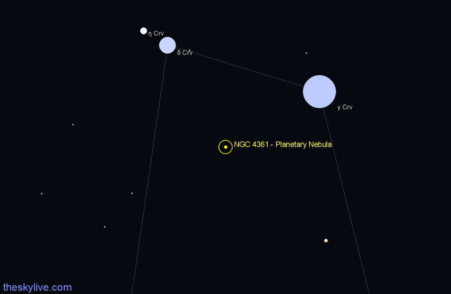 Finder chart NGC 4361 - Planetary Nebula in Corvus star