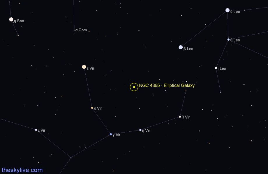 Finder chart NGC 4365 - Elliptical Galaxy in Virgo star