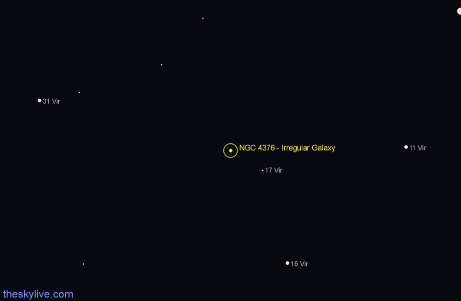 Finder chart NGC 4376 - Irregular Galaxy in Virgo star