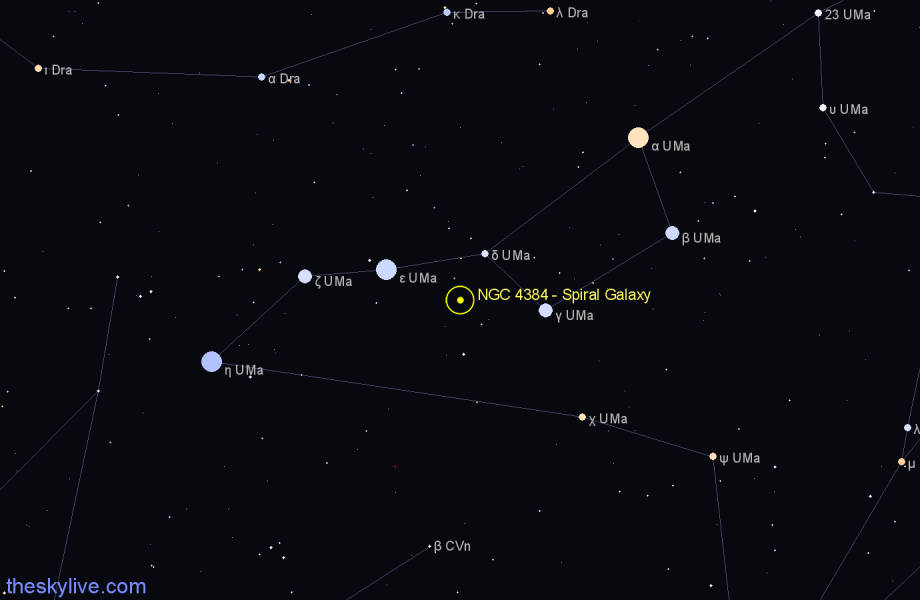 Finder chart NGC 4384 - Spiral Galaxy in Ursa Major star