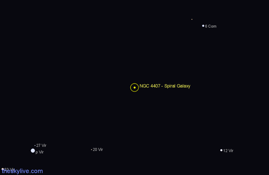 Finder chart NGC 4407 - Spiral Galaxy in Virgo star