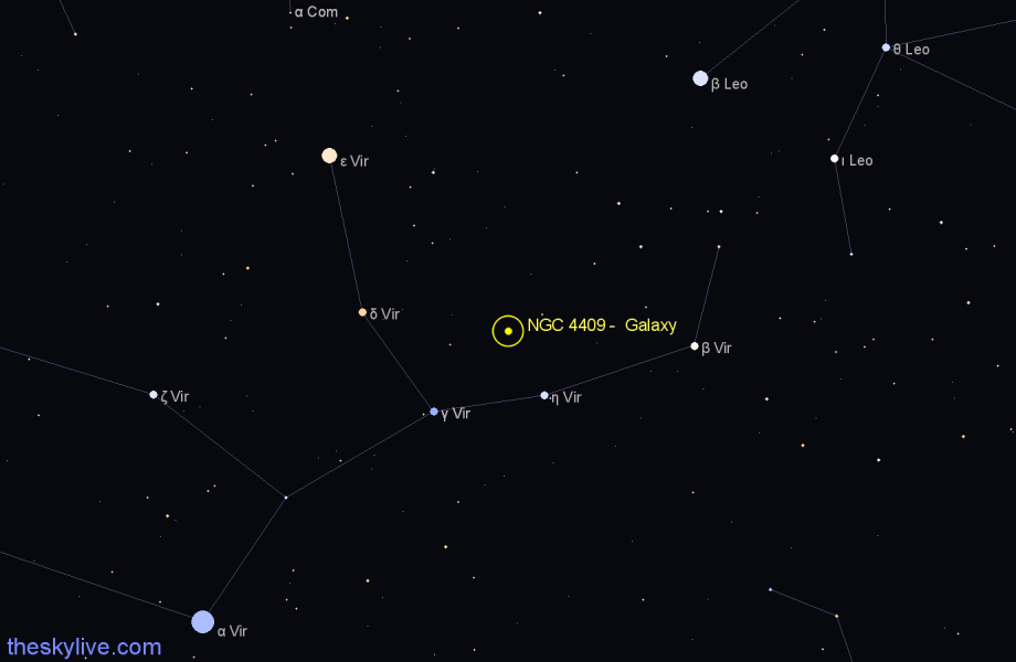Finder chart NGC 4409 -  Galaxy in Virgo star