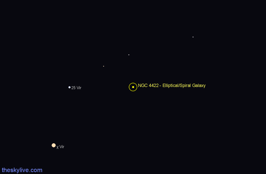 Finder chart NGC 4422 - Elliptical/Spiral Galaxy in Virgo star