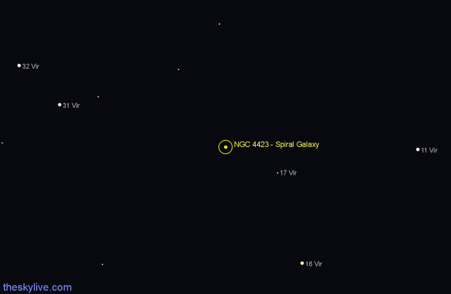 Finder chart NGC 4423 - Spiral Galaxy in Virgo star