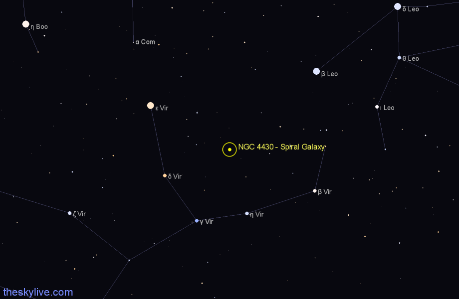 Finder chart NGC 4430 - Spiral Galaxy in Virgo star