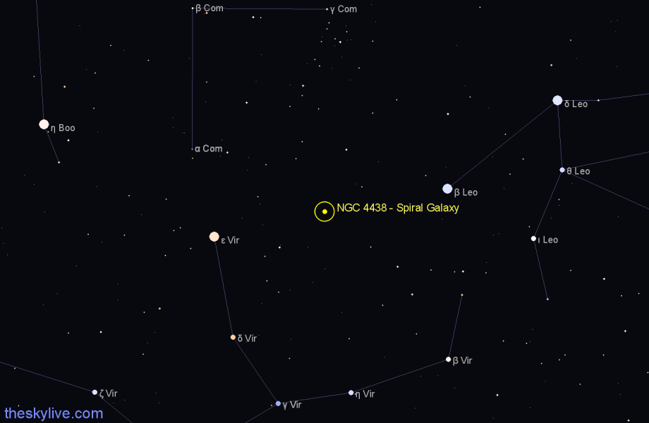 Finder chart NGC 4438 - Spiral Galaxy in Virgo star