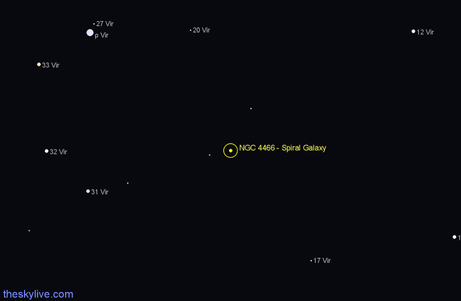 Finder chart NGC 4466 - Spiral Galaxy in Virgo star