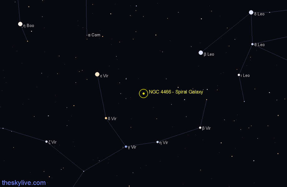 Finder chart NGC 4466 - Spiral Galaxy in Virgo star