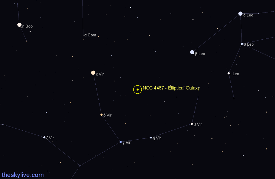 Finder chart NGC 4467 - Elliptical Galaxy in Virgo star