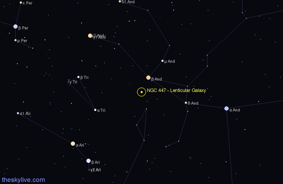 Finder chart NGC 447 - Lenticular Galaxy in Pisces star