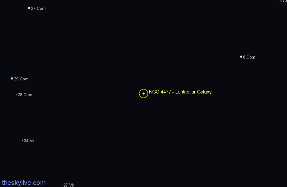 Finder chart NGC 4477 - Lenticular Galaxy in Coma Berenices star