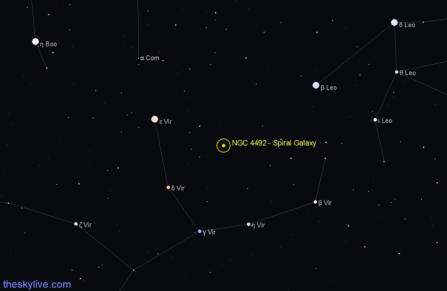 Finder chart NGC 4492 - Spiral Galaxy in Virgo star