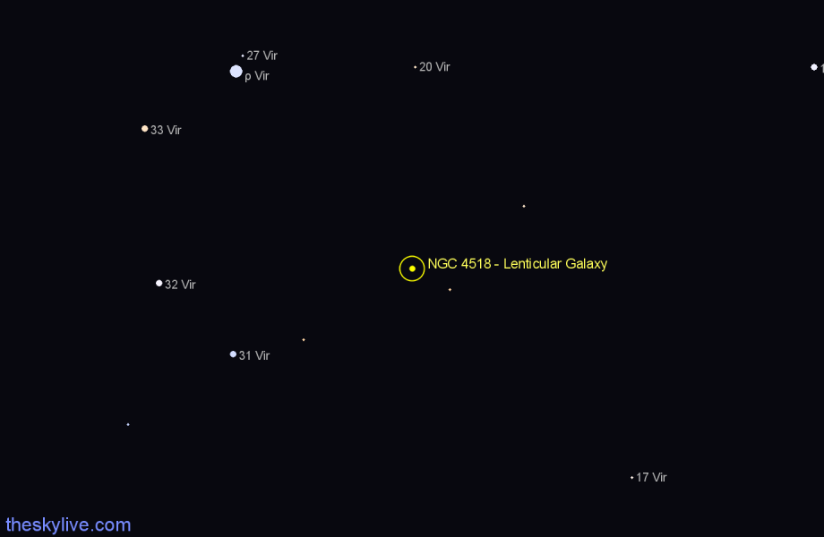 Finder chart NGC 4518 - Lenticular Galaxy in Virgo star