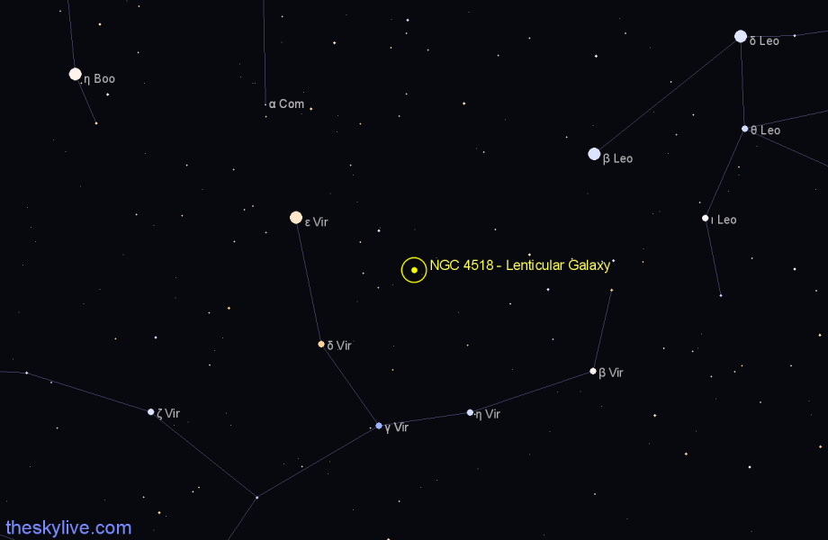 Finder chart NGC 4518 - Lenticular Galaxy in Virgo star