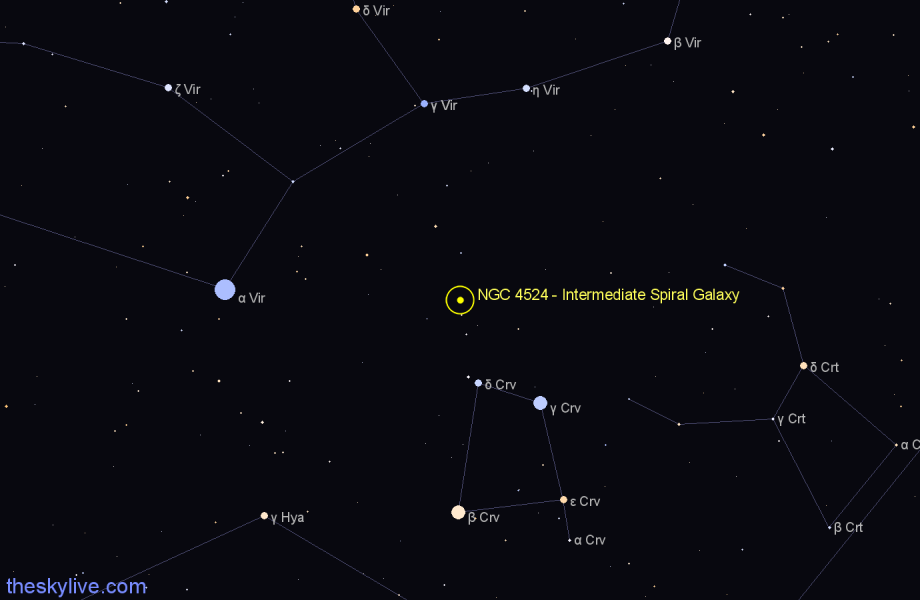 Finder chart NGC 4524 - Intermediate Spiral Galaxy in Corvus star