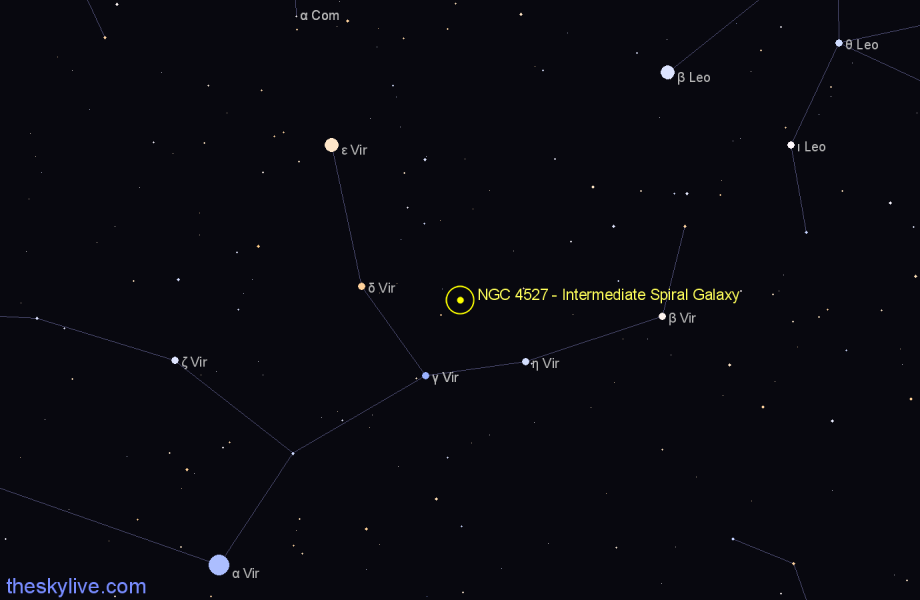 Finder chart NGC 4527 - Intermediate Spiral Galaxy in Virgo star