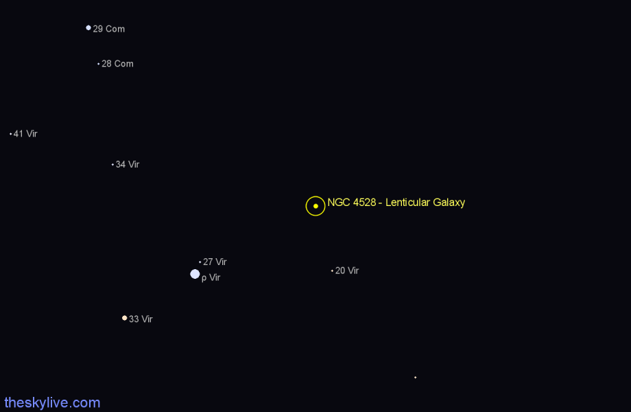 Finder chart NGC 4528 - Lenticular Galaxy in Virgo star