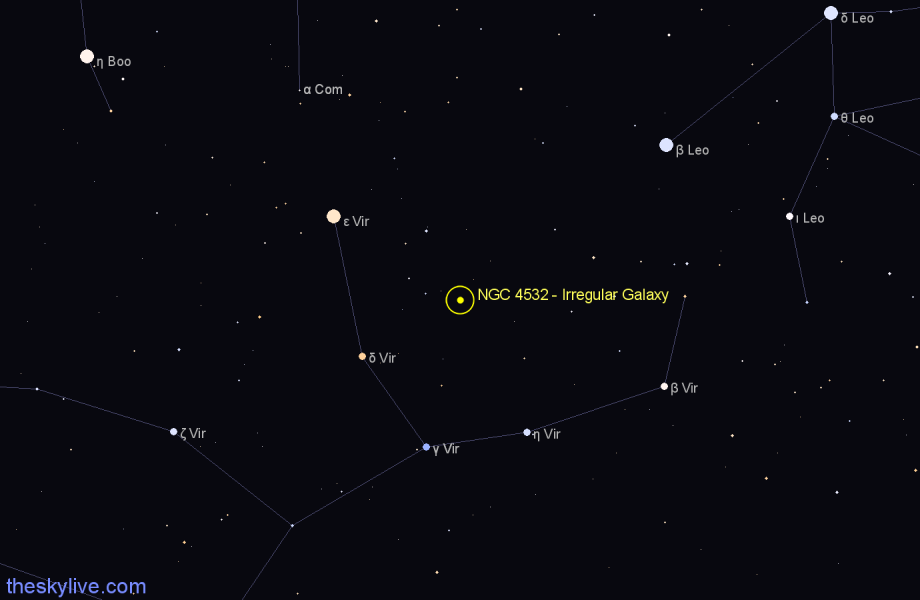 Finder chart NGC 4532 - Irregular Galaxy in Virgo star