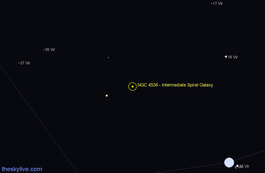 Finder chart NGC 4536 - Intermediate Spiral Galaxy in Virgo star