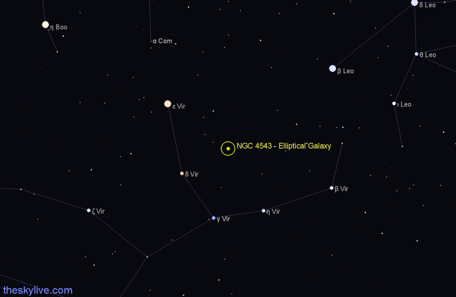 Finder chart NGC 4543 - Elliptical Galaxy in Virgo star