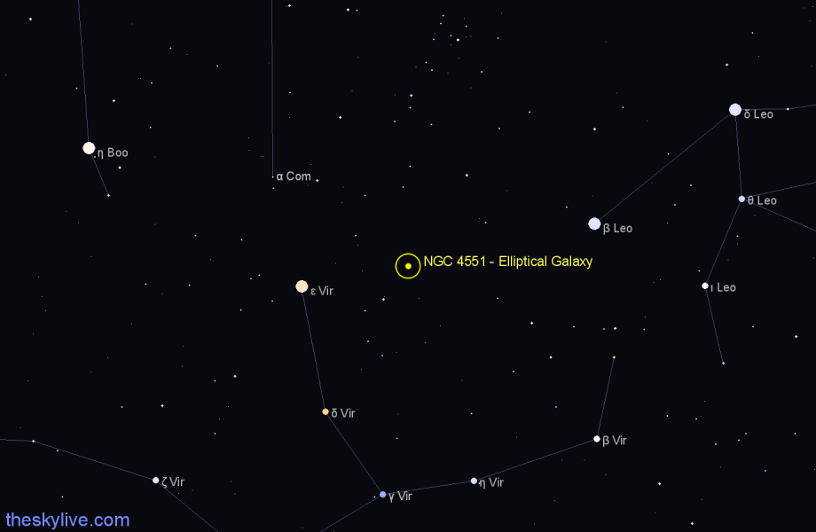 Finder chart NGC 4551 - Elliptical Galaxy in Virgo star