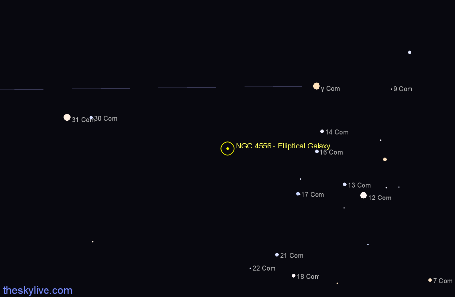 Finder chart NGC 4556 - Elliptical Galaxy in Coma Berenices star
