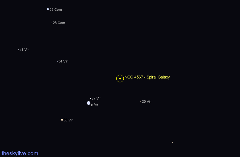 Finder chart NGC 4567 - Spiral Galaxy in Virgo star