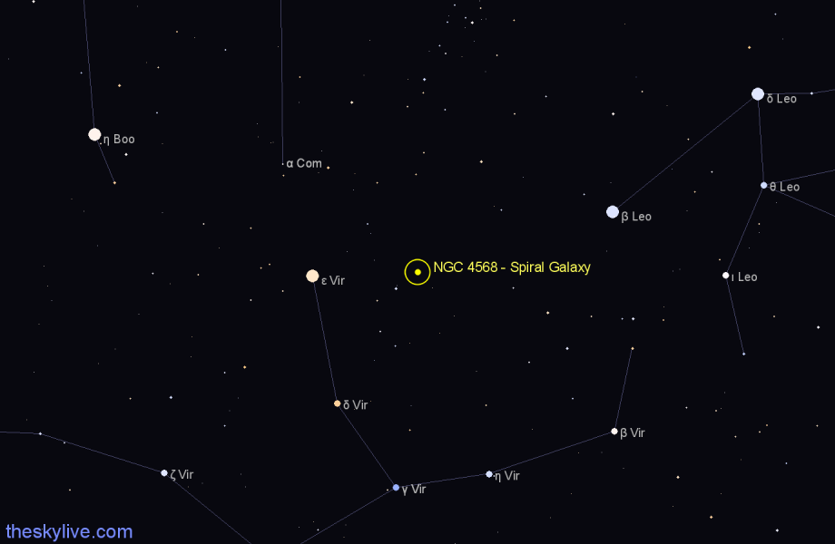 Finder chart NGC 4568 - Spiral Galaxy in Virgo star