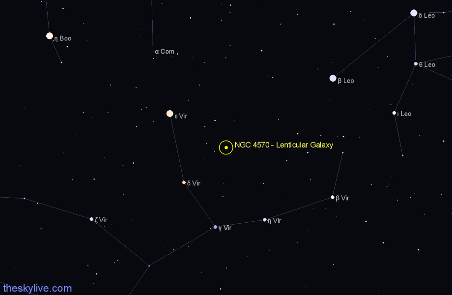 Finder chart NGC 4570 - Lenticular Galaxy in Virgo star