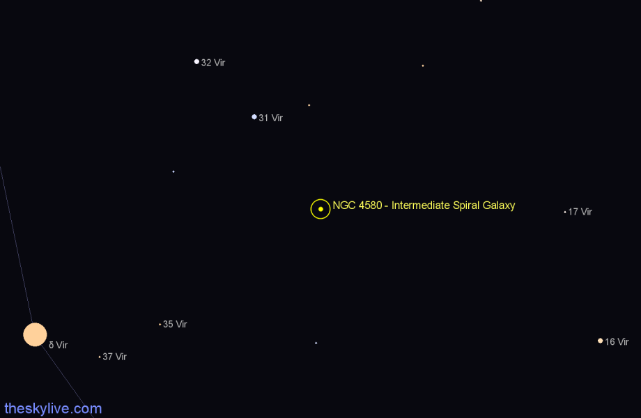 Finder chart NGC 4580 - Intermediate Spiral Galaxy in Virgo star