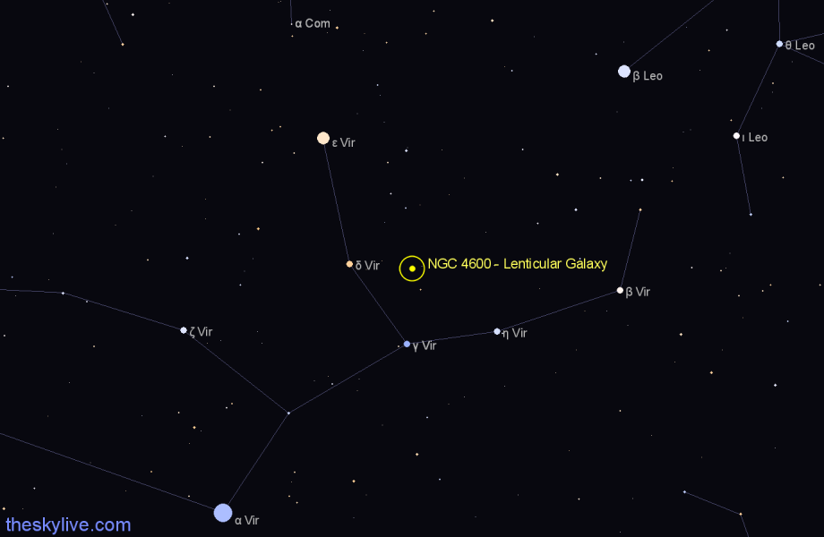Finder chart NGC 4600 - Lenticular Galaxy in Virgo star