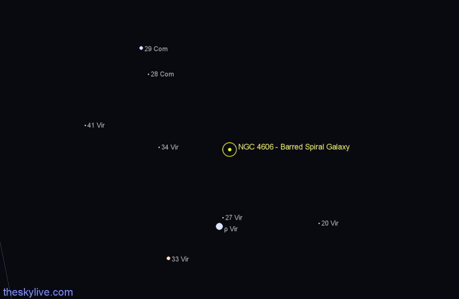 Finder chart NGC 4606 - Barred Spiral Galaxy in Virgo star