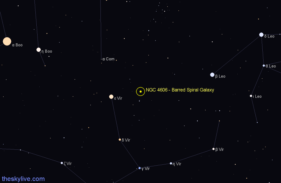 Finder chart NGC 4606 - Barred Spiral Galaxy in Virgo star