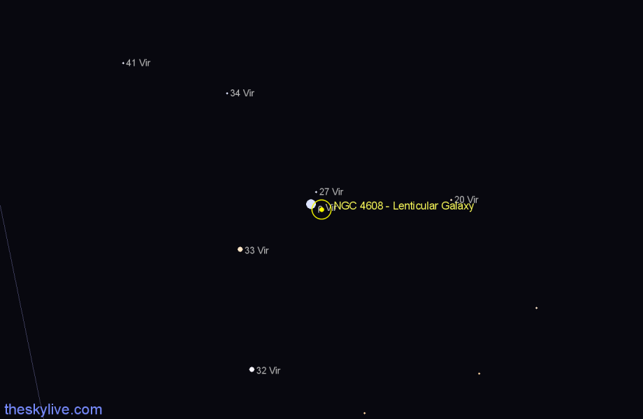 Finder chart NGC 4608 - Lenticular Galaxy in Virgo star