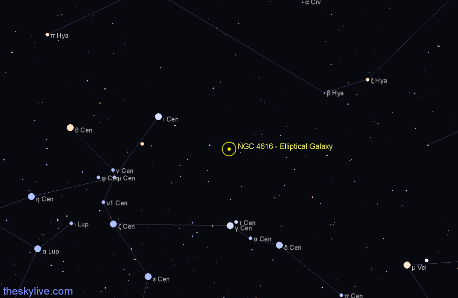Finder chart NGC 4616 - Elliptical Galaxy in Centaurus star