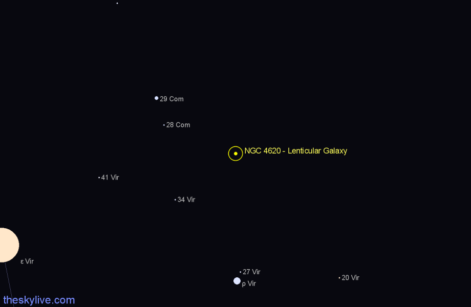 Finder chart NGC 4620 - Lenticular Galaxy in Virgo star