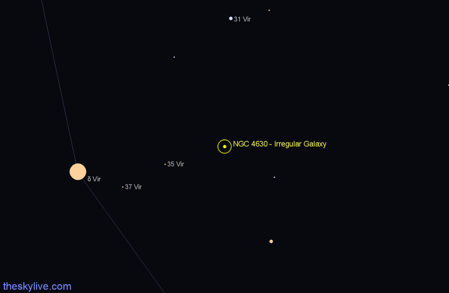 Finder chart NGC 4630 - Irregular Galaxy in Virgo star