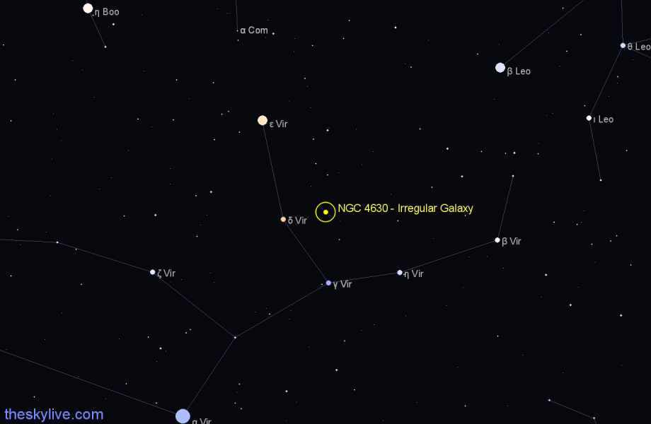Finder chart NGC 4630 - Irregular Galaxy in Virgo star