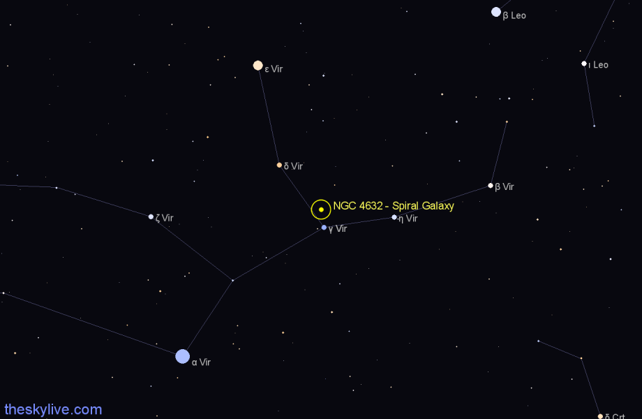 Finder chart NGC 4632 - Spiral Galaxy in Virgo star