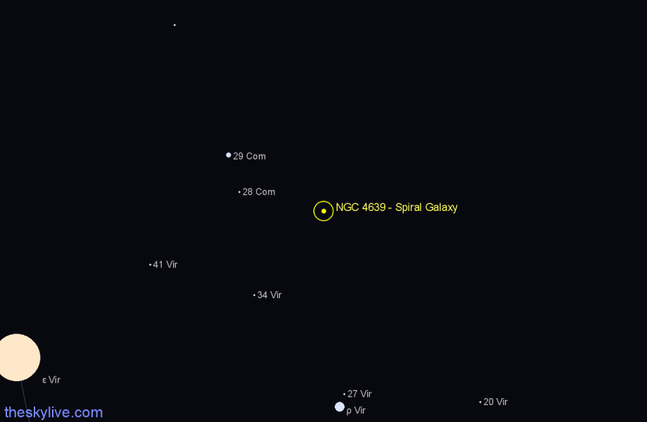 Finder chart NGC 4639 - Spiral Galaxy in Virgo star