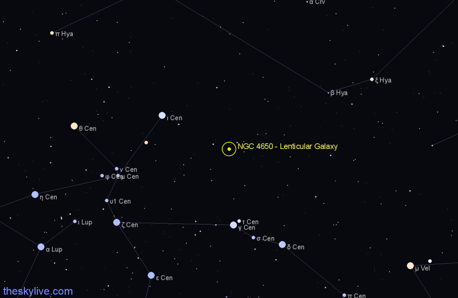 Finder chart NGC 4650 - Lenticular Galaxy in Centaurus star
