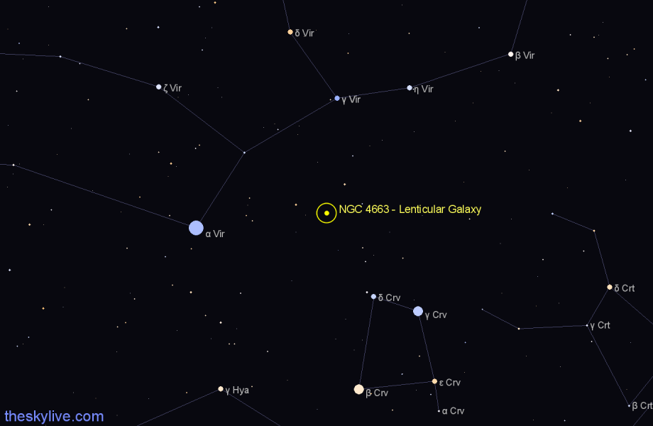 Finder chart NGC 4663 - Lenticular Galaxy in Virgo star