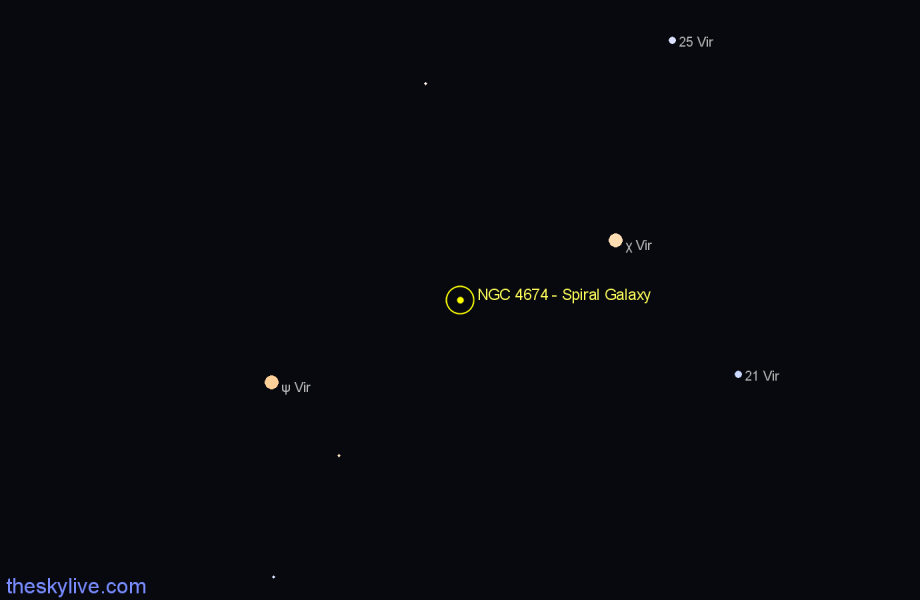 Finder chart NGC 4674 - Spiral Galaxy in Virgo star