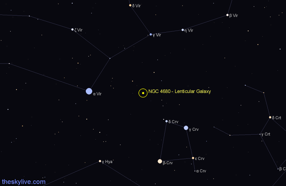 Finder chart NGC 4680 - Lenticular Galaxy in Corvus star