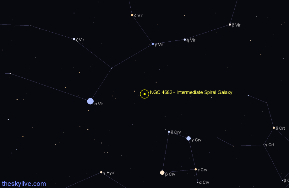 Finder chart NGC 4682 - Intermediate Spiral Galaxy in Virgo star