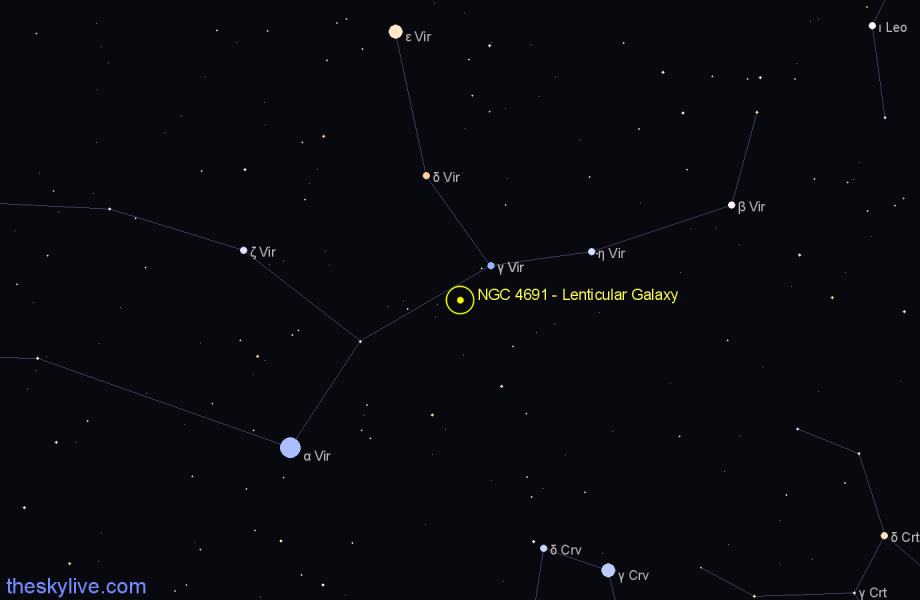 Finder chart NGC 4691 - Lenticular Galaxy in Virgo star