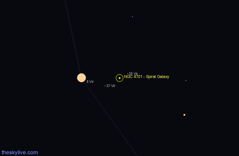 Finder chart NGC 4701 - Spiral Galaxy in Virgo star