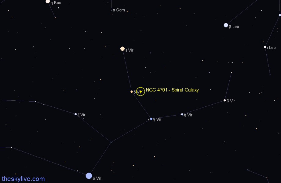 Finder chart NGC 4701 - Spiral Galaxy in Virgo star